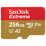 Sandisk Extreme Micro SD 256GB memorijska kartica je dizajnirana za uređaje kao što su dronovi i akcione kamere koje mogu da snimaju Full HD i 4K video, kao i Raw i Burst fotografije.